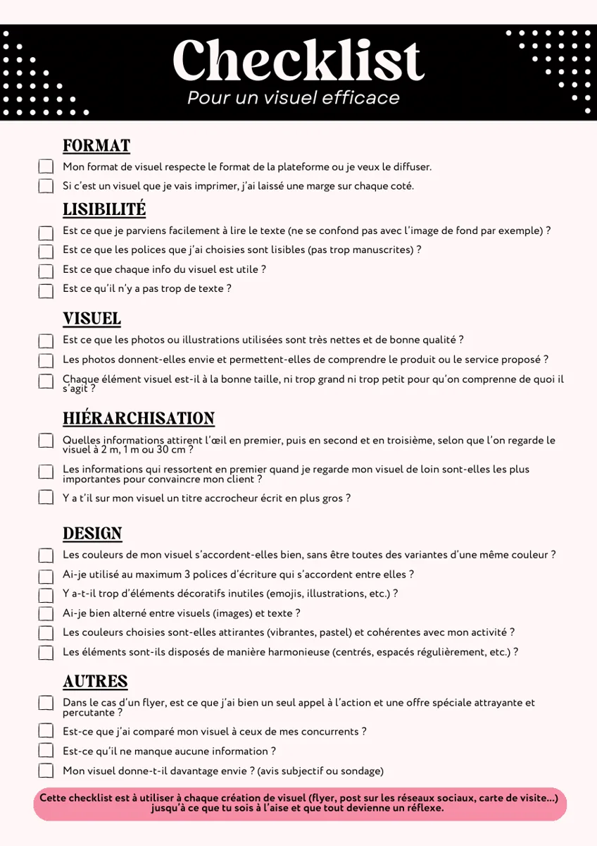 Une checklist à cocher